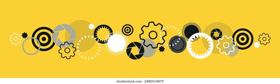 Frieze of gears, black and yellow