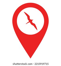 Frigate bird and location pin on white