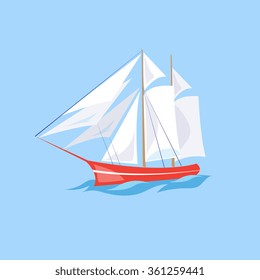 Frigate Ship on the Water. Flat Vector Illustration