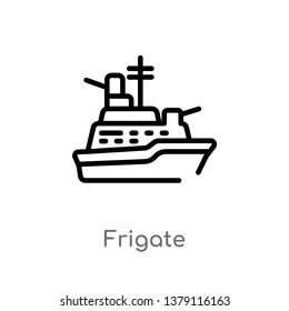 frigate vector line icon. Simple element illustration. frigate outline icon from nautical concept. Can be used for web and mobile