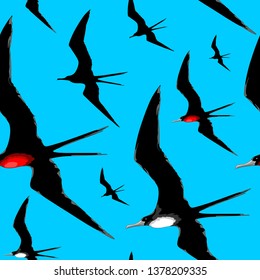 FrigateBirds Majestic Flight Vector Repeat Seamless Textile Pattern Design 