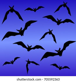 Fright atmosphere in halloween day background. Bats on a blue background