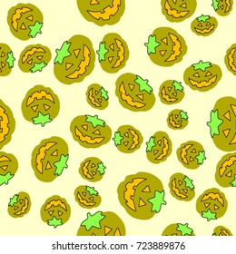 Fright atmosphere in halloween day background. Pumpkins on a yellow background