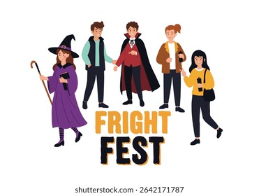 Fright fest with people in Halloween costumes
