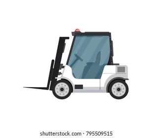 Fright forklift isolated vector icon. Passenger airport ground technics, aviation terminal logistics and infrastructure vector illustration.