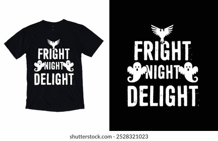 Fright Night Delight , modelo de design de t-shirt de Halloween, vetor atraente bonito e olho, Bom para Roupas, Cartão de Saudação, E Pôster, Design.