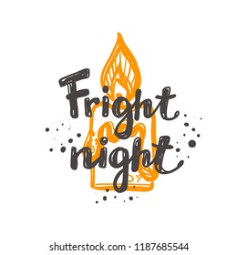 Fright night. Halloween. Logo, icon and label for your design. Lettering. Celebration motivational slogan. Hand drawn vector illustration. Can be used for sticker, t-shirt, badge, card, poster, banner