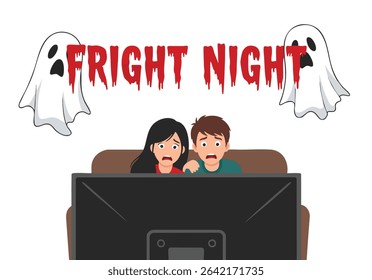 Fright night movie with couple watching tv