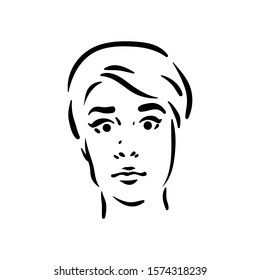 Fright scary girl face icon on white background