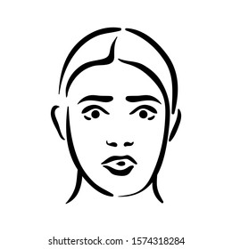 Fright scary girl face icon on white background