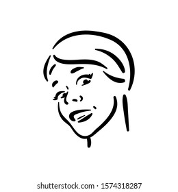 Fright scary girl face icon on white background