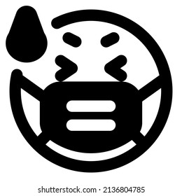 Frighten emoji expression with a sweat wearing the mask