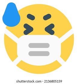Frighten emoji expression with a sweat wearing the mask