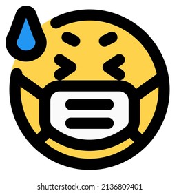 Frighten emoji expression with a sweat wearing the mask