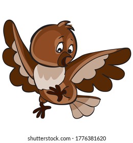 frightened bird with spread wings, cartoon illustration, isolated object on a white background, vector illustration, eps