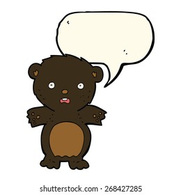 frightened black bear cartoon with speech bubble