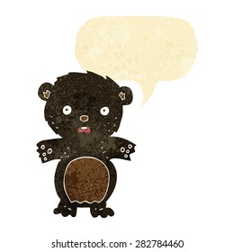 frightened black bear cartoon with speech bubble