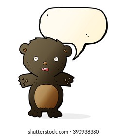 frightened black bear cartoon with speech bubble