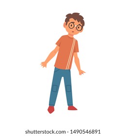 Frightened Boy Character Dressed in Glasses and Casual Clothes Cartoon Vector Illustration