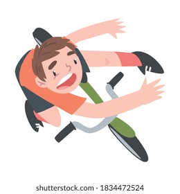 Frightened Boy Falling Down from Bike, Traumatic Accident, Health Risk, Pain, Injury Cartoon Style Vector Illustration