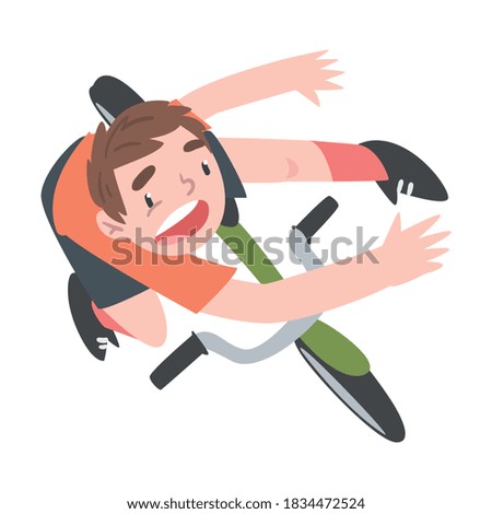 Frightened Boy Falling Down from Bike, Traumatic Accident, Health Risk, Pain, Injury Cartoon Style Vector Illustration