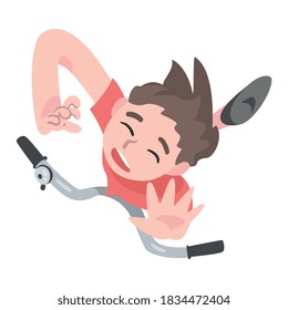 Frightened Boy Falling Down from Kick Scooter, View from Above, Traumatic Accident, Health Risk Cartoon Style Vector Illustration