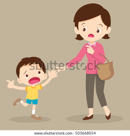  Frightened Boy Pulling His Mother's Hand While Pointing at Something.children want to buy something.