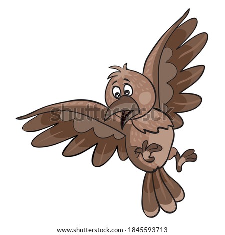 frightened brown prince flaps his wings, cartoon illustration, isolated object on a white background, vector, eps