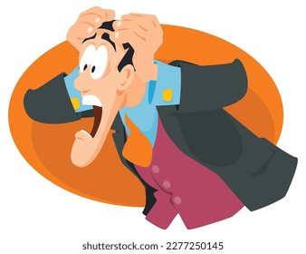 Frightened businessman. Business problems. Illustration concept template for website, web landing page, banner, presentation, social, poster, promotion or print media.
