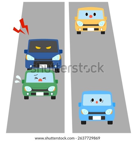 Frightened car driven by the car behind