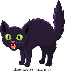 Frightened cartoon black cat