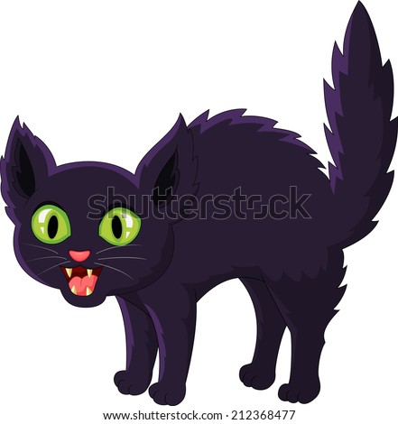 Frightened cartoon black cat