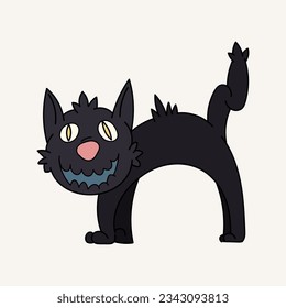 Frightened cartoon black cat. Vintage funny black cat isolated on white background. Vector cartoon Illustration.