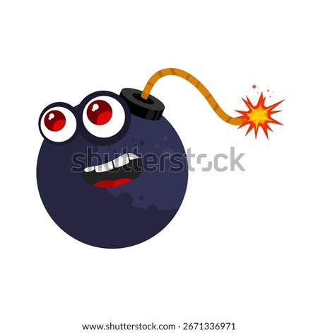 Frightened cartoon bomb character, vector illustration
