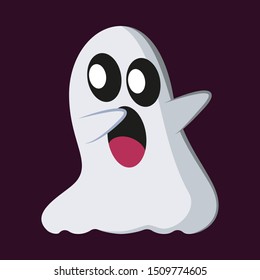 Frightened cartoon ghost with purple background