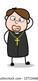 Frightened - Cartoon Priest Religious Vector Illustration