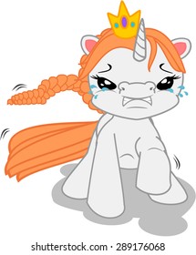 Frightened cartoon princess unicorn.