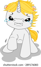 Frightened cartoon unicorn.