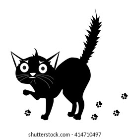 Frightened Cat. Frightened cartoon black cat. Angry Cat