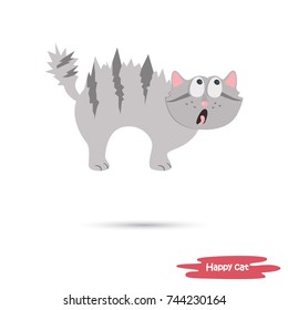 A frightened cat color flat illustration