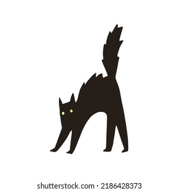 Frightened cat standing on end. Scary kitten with fur bristles up. Funny hand-drawn vector isolated illustration.