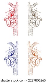 The Frightened Cat That Climbed The Tree Vector Illustration

