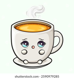 Frightened Coffee Cup. Adorable Mug with Expressive Eyes