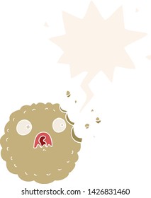 frightened cookie cartoon with speech bubble in retro style