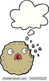 frightened cookie cartoon with thought bubble
