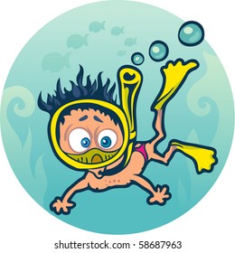 frightened diver under water