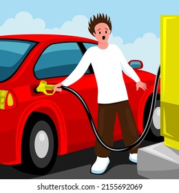 Frightened driver refuels the car with expensive gasoline.