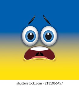 Frightened emoticon, emoji with Ukraine flag colors - vector illustration