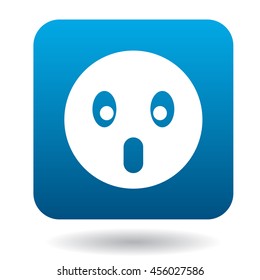 Frightened emoticon with open mouth icon in simple style on a white background