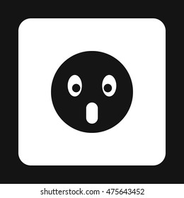 Frightened emoticon with open mouth icon in simple style on a white background